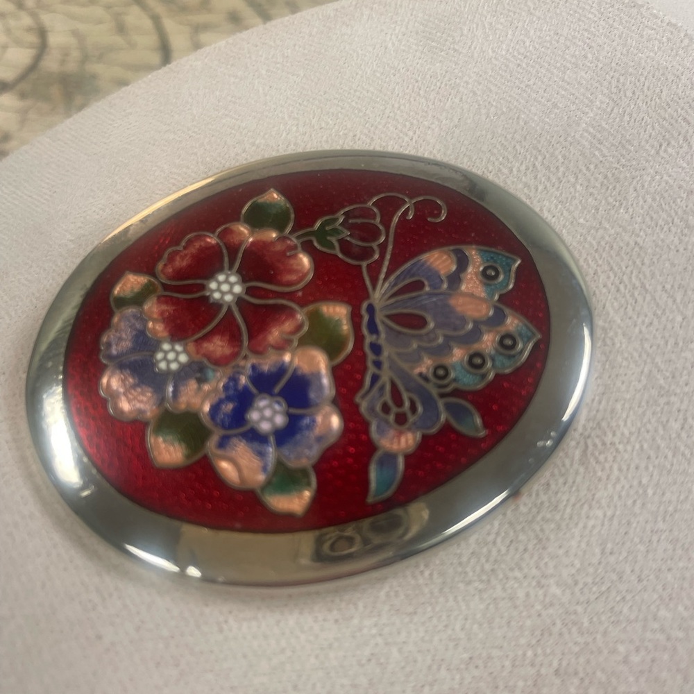 Vintage Cloissone Butterfly Floral Mirror